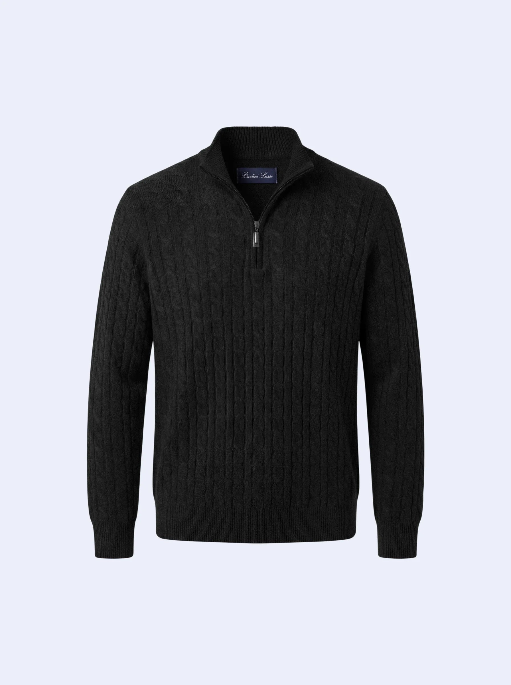 Cable Cashmere Half-Zip Black